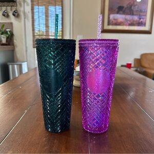 Starbucks Teal & Fuchsia Studded Cold Cups with Straws